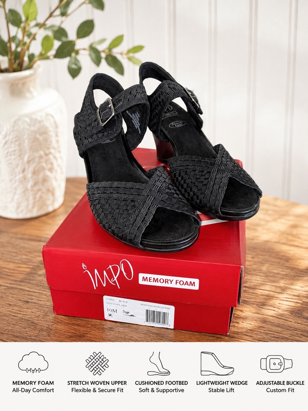 NWOT Memory Foam sz 10 Woven Black Sandals with Buckle